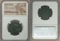 Ancients Roman Imperial Claudius (AD 41-54). AE as. NGC Choice VF. Uncertain mint in Iberia (Mint I), ca. AD 41-50. TI CLAVDIVS CAESAR AVG P M TR P IMP, bare head of Claudius left / Minerva advancing 