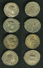 Lot of four mid-3rd century double denarii from an old collection. Includes: Gordian III. Pax // Gordian III. Aequitas // Gordian III. Emperor // Philip I. She-wolf and twins. Average VF to XF, all ni