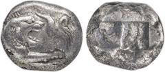 Ancients LYDIA. Time of Croesus (ca. 561-546 BC). AR stater (15mm, 10.44 gm). NGC Choice VF 5/5 - 4/5. Ca. 564/53-550/39 BC. Sardes mint. Confronted foreparts of lion facing right and bull facing left
