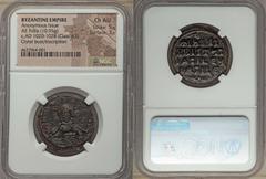 Ancients Byzantine Anonymous. Class A3 (ca. AD 1020-1028). AE follis (10.95 gm). NGC Choice AU 5/5 - 3/5. Constantinople. +ЄMMA-NOVVHΛ, bust of Christ facing, wearing nimbus cruciger with two pellets 