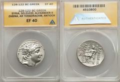 Ancients Greek SELEUCID KINGDOM. Alexander II Zabinas (128-122 BC). AR tetradrachm. ANACS EF40.  Antioch on the Orontes. Diademed head of Alexander II right, bead-and-reel border / ΒAΣIΛEΩΣ | ΑΛΕ-ΞANΔ