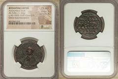 Ancients Byzantine Anonymous. Class A3 (ca. AD 1020-1028). AE follis (29mm, 11.66 gm, 6h). NGC Choice AU 5/5 - 4/5. +EMMA-NOVVHΛ, bust of Christ facing, wearing nimbus cruciger with two pellets in eac