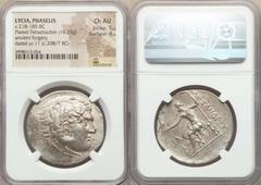 Ancients Greek LYCIA. Phaselis. Ca. 218-185 BC. AR/AE fourrée tetradrachm (34mm, 14.65 gm, 10h). NGC Choice AU 5/5 - 4/5. Ancient forgery, imitating issue in the name and types of Alexander III the Gr