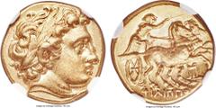 Ancients Ancients MACEDONIAN KINGDOM. Philip II (359-336 BC). AV stater (17mm, 8.58 gm, 12h). NGC AU 5/5 - 5/5, Fine Style. Posthumous issue of Colophon, under Philip III Arrhidaeus (323-317 BC), ca. 