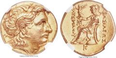 Ancients Ancients THRACIAN KINGDOM. Lysimachus (305-281 BC). AV stater (18mm, 8.53 gm, 3h). NGC MS ★ 5/5 - 4/5, Fine Style. Lifetime issue of Pella, ca. 286/5-282/1 BC. Diademed head of the deified Al