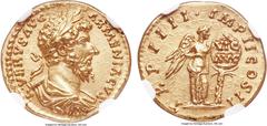 Ancients Ancients Lucius Verus (AD 161-169). AV aureus (18mm, 7.34 gm, 6h). NGC Gem MS 5/5 - 5/5, Fine Style. Rome, December AD 163-December AD 164. • L • VERVS AVG-ARMENIACVS, laureate, draped and cu
