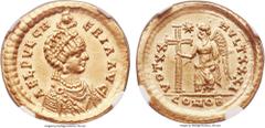 Ancients Ancients Aelia Pulcheria, sister of Theodosius II, wife of Marcian (Augusta, AD 414-453). AV solidus (21mm, 4.42 gm, 11h). NGC AU 5/5 - 3/5, graffito. Constantinople, 10th officina, AD 423-42