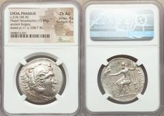 Ancients Greek LYCIA. Phaselis. Ca. 218-185 BC. AR/AE fourrée tetradrachm (32mm, 13.99 gm, 11h). NGC Choice AU 4/5 - 4/5. Ancient forgery, imitating issue in the name and types of Alexander III the Gr