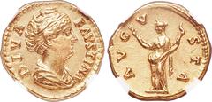 Ancients Diva Faustina Senior, wife of Antoninus Pius (died AD 140/1). AV aureus (20mm, 7.25 gm, 6h). NGC AU 5/5 - 4/5. Rome, AD 147-161. DIVA-FAVSTINA, draped bust of Diva Faustina I right, seen from