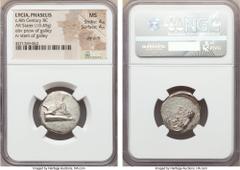 Ancients LYCIA. Phaselis. Ca. 4th century BC. AR stater (21mm, 10.49 gm, 10h). NGC MS 4/5 - 4/5 die shift. Prow of galley right with fighting platform, gunwale decorated with eye / ΦAΣH above galley s