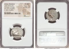 Ancients LYCIA. Phaselis. Ca. 4th century BC. AR stater (21mm, 10.40 gm, 8h). NGC Choice AU 4/5 - 4/5.  Prow of galley right with fighting platform, gunwale decorated with eye / ΦAΣH above galley ster