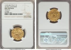 Italy Venice. Alvise Contarini (1676-84) gold Zecchino ND UNC Details (Tooled) NGC, 3.46g, KM363, Paolucci-107.1, CNI-VIIIb.136var (pellet above V). ALOYSIVS • CONT | • S | • M | • V | E | N | E | T (