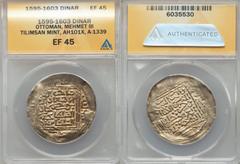 Islamic Dynasties Ottoman Empire. Mehmed III (AH 1003-1012 / AD 1595-1603) gold Dinar Barbarized Date (likely intended to be AH 1003 / AD 1595) XF45 ANACS,  Tilimsan mint (in Algeria), 4.13g, 34mm, A-