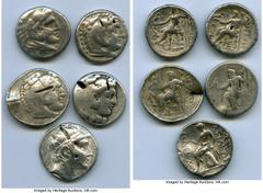 Ancients Ancient Lots ANCIENT LOTS. Greek. Macedonian and Seleucid Kingdoms. Ca. 336-187 BC. Lot of five (5) AR tetradrachms. VG-Fine, test cuts, bankers punches. Includes: (4) Macedonian Kingdom, Ale