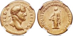 Ancients Galba (AD 68-69). AV aureus (20mm, 7.04 gm, 6h). NGC Fine 5/5 - 4/5. Restoration issue under Trajan, Rome, AD 107. GALBA IMPERATOR, laureate head of Galba right / IMP CAES TRAIAN AVG GER DAC 