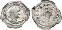 Ancients Gordian II Africanus (March-April AD 238). AR denarius (22mm, 2.89 gm, 5h). NGC Choice Fine 4/5 - 3/5. Rome, March-April AD 238. IMP M ANT GORDIANVS AFR AVG, laureate, draped and cuirassed bu