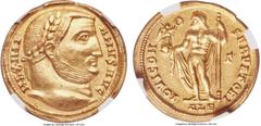 Ancients Maximian (AD 286-310). AV aureus (21mm, 5.19 gm, 11h). NGC Choice AU 5/5 - 3/5, edge marks. Alexandria, AD 305. MAXIMI-ANVS AVG, laureate head right / IOVI CON-SERVATORI, Jupiter standing fac