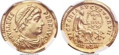 Ancients Valens (AD 364-378). AV solidus (21mm, 4.42 gm, 5h). NGC AU 5/5 - 3/5, edge marks. Antioch, 8th officina, AD 367-375. D N VALENS-PER F AVG, pearl-diademed, draped and cuirassed bust of Valens