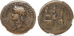 Ancients Nero (AD 54-68). AE sestertius (36mm, 25.29 gm, 6h). NGC Choice Fine 5/5 - 3/5, Fine Style, flaws. Rome, ca. AD 64. NERO CLAVDIVS CAESAR AVG GERM P M TR P IMP P P, laureate head of Nero left 