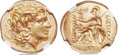 Ancients THRACIAN KINGDOM. Lysimachus (305-281 BC). AV stater (19mm, 8.55 gm, 12h). NGC MS★ 5/5 - 4/5, Fine Style. Lifetime issue of uncertain mint, ca. 286/5-282/1 BC. Diademed head of deified Alexan