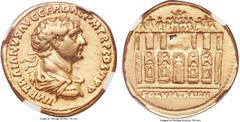 Ancients Trajan (AD 98-117). AV aureus (19mm, 7.22 gm, 6h). NGC Choice VF 5/5 - 4/5. Rome, AD 112-114. IMP TRAIANVS AVG GER DAC P M TR P COS VI P P, laureate, draped and cuirassed bust of Trajan right