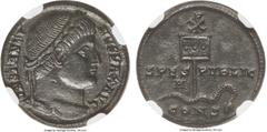 Ancients Constantine I the Great (AD 307-337). AE3 or BI nummus (18mm, 3.11 gm, 1h). NGC AU★ 5/5 - 4/5. Constantinople, AD 327. CONSTANTI-NVS MAX AVG, laureate head of Constantine I right / SPES-PVBLI