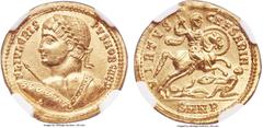 Ancients Crispus (AD 316-326). AV solidus (20mm, 4.45 gm, 6h). NGC MS★ 5/5 - 4/5. Nicomedia, 1st officina, AD 324-325. FL IVL CRIS-PVS NOB CAES, heroically nude laureate bust of Crispus left, seen fro
