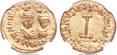 Islamic Dynasties Arab-Byzantine. temp. Abd al-Malik (AH 65-86 / AD 685-705) gold Imitative Solidus ND (c. AH 80-85 / AD 700-704) MS 4/5 - 5/5 NGC,  Uncertain North African mint (likely Carthage). 14m
