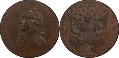 Colonials 1792 CENT Washington Getz Pattern Cent, Small Eagle, Copper AU58+ PCGS Secure. Baker-25. Breen-1352. Musante GW-22. Plain Edge. Narrow flan. 32 mm. 16.63 gm (256.7 gns). An extraordinary exa