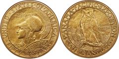 Commemorative Gold 1915-S $50 Panama-Pacific 50 Dollar Round MS65 NGC. California sculptor Robert Aitken chose Minerva, the Roman goddess of wisdom, liberal arts, and commerce, to grace the obverse of