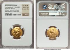 Ancients PONTIC KINGDOM. Time of Mithradates VI (120-63 BC). AV stater (21mm, 8.33 gm, 12h). NGC Choice AU★ 5/5 - 5/5. Types of Lysimachus of Thrace. Callatis or Chalcedon, ca. 88-86 BC. Diademed head