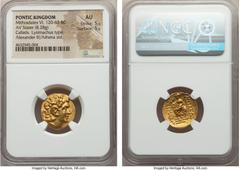 Ancients PONTIC KINGDOM. Time of Mithradates VI (120-63 BC). AV stater (19mm, 8.28 gm, 11h). NGC AU 5/5 - 5/5. First Mithradatic War issue. Kallatis, in the name of Lysimachus, ca. 88-86 B.C. Diademed