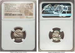 Ancients LYCIA. Phaselis. Ca. 530-500 BC. AR stater. (17mm, 11.05 gm, 6h) NGC Choice VF 4/5 - 3/5. Prow of galley left, in the form of a boar's head and foreleg, three pellets above. / Rough tripartit