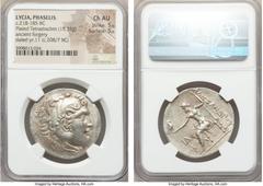 Ancients LYCIA. Phaselis. Ca. 218-185 BC. AR/AE fourrée tetradrachm (33mm, 15.33 gm, 10h). NGC Choice AU 5/5 - 5/5.  Ancient forgery, imitating issue in the name and types of Alexander III the Great o