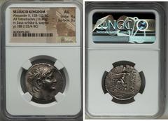 Ancients SELEUCID KINGDOM. Alexander II Zabinas (128-122 BC). AR tetradrachm (27mm, 16.30 gm, 12h). NGC AU 4/5 - 3/5. Damascus, dated Seleucid Era 188 (125/4 BC). Diademed head of Alexander right / ΒΑ