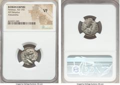 Ancients Pertinax (AD 193). AR denarius (18mm, 7h). NGC VF. Rome, 1 January-March AD 193. IMP CAES P HELV PERTIN AVG, laureate head of Pertinax right / OP DIVIN TR P COS II, Ops seated left, holding t