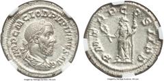 Ancients Pupienus (AD 238). AR denarius (20mm, 2.81 gm, 11h). NGC MS 4/5 - 3/5. Rome, April-June AD 238. IMP C M CLOD PVPIENVS AVG, laureate, draped and cuirassed bust of Pupienus right, seen from beh