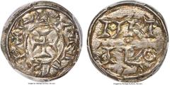 France County of Poitou. Anonymous Immobilized Denier or Obol ND (11th-12th Century) MS65 PCGS, Melle mint, 17mm, Rob-3862, Dep-630 or 631var., cf. Bailleul, "La Monnaie des Comtes de Poitou au Type M