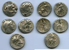 Ancients Ancient Lots ANCIENT LOTS. Greek. Macedonian and Seleucid Kingdoms. Ca. 336-187 BC. Lot of five (5) AR tetradrachms. VG-Fine, test cuts, bankers punches. Includes: (3) Macedonian Kingdom, Ale