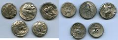 Ancients Greek ANCIENT LOTS. Greek. Macedonian and Seleucid Kingdoms. Ca. 336-281 BC. Lot of five (5) AR tetradrachms. VG-Fine, test cuts, bankers punches. Includes: (4) Macedonian Kingdom, Alexander 