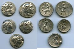 Ancients Ancient Lots ANCIENT LOTS. Greek. Macedonian and Seleucid Kingdoms. Ca. 336-187 BC. Lot of five (5) AR tetradrachms. VG-Fine, test cuts, bankers punches. Includes: (3) Macedonian Kingdom, Ale