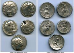 Ancients Ancient Lots ANCIENT LOTS. Greek. Macedonian and Seleucid Kingdoms. Ca. 336-187 BC. Lot of five (5) AR tetradrachms. VG-Fine, test cuts, bankers punches. Includes: (4) Macedonian Kingdom, Ale