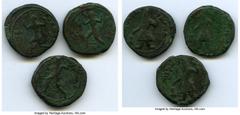 Ancients Ancient Lots ANCIENT LOTS. India. Kushan Empire. Ca. AD 127-190. Lot of three (3) AE tetradrachms. Fine. Includes: (3) Kanishka I (ca. AD 127/8-152), AE tetradrachm, Oado reverse, ANS Kushan 