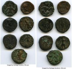 Ancients Ancient Lots ANCIENT LOTS. India. Ca. 3rd century AD. Lot of seven (7) AE units. VG-Fine. Includes: (5) units of Kushan Empire, Vasu Deva II with various deity reverses // (1) Kushano-Sasania