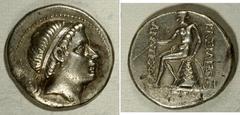Seleukid Kingdom. Antiochos Hierax. Ca. 242-227 B.C. AR tetradrachm (27 mm, 13.23 g). E Pi O mint, in inland Asia Minor, probably Phrygia. Diademed head right / Apollo seated left on omphalos, testing