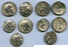 Ancients Ancient Lots ANCIENT LOTS. Greek. Macedonian and Seleucid Kingdoms. Ca. 336-246 BC. Lot of five (5) AR tetradrachms. VG-VF, test cuts, bankers punches. Includes: (4) Macedonian Kingdom, Alexa