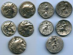 Ancients Ancient Lots ANCIENT LOTS. Greek. Macedonian and Seleucid Kingdoms. Ca. 336-246 BC. Lot of five (5) AR tetradrachms. VG-Fine, test cuts, bankers punches. Includes: (3) Macedonian Kingdom, Ale