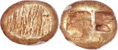 Ancients Greek IONIA. Uncertain mint. Ca. 650-600 BC. EL sixth stater or hecte (9mm, 2.38 gm). NGC Choice AU S 5/5 - 4/5. Field of striated lines, resembling ripples on water / Two incuse square punch