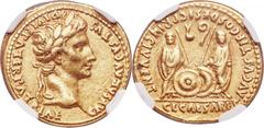 Ancients Roman Imperial Augustus (27 BC-AD 14). AV aureus (20mm, 7.94 gm, 5h). NGC Choice XF 5/5 - 4/5. Lugdunum (Lyon), 2 BC-AD 4. CAESAR AVGVSTVS DIVI F PATER PATRIAE, laureate head of Augustus righ