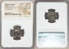 Ancients Roman Imperial Vitellius (AD 69). AR denarius (18mm, 2.97 gm, 7h). NGC XF 5/5 - 4/5. Rome, April-December AD 69. A VITELLIVS GERMANICVS IMP, bare head of Vitellius right / Anepigraphic, Victo
